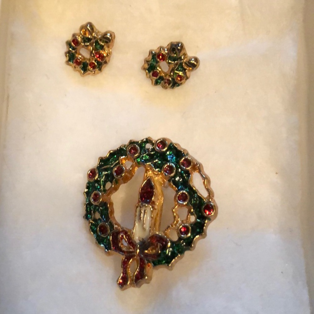 ✅ Holiday Christmas Wreath and Earrings Set